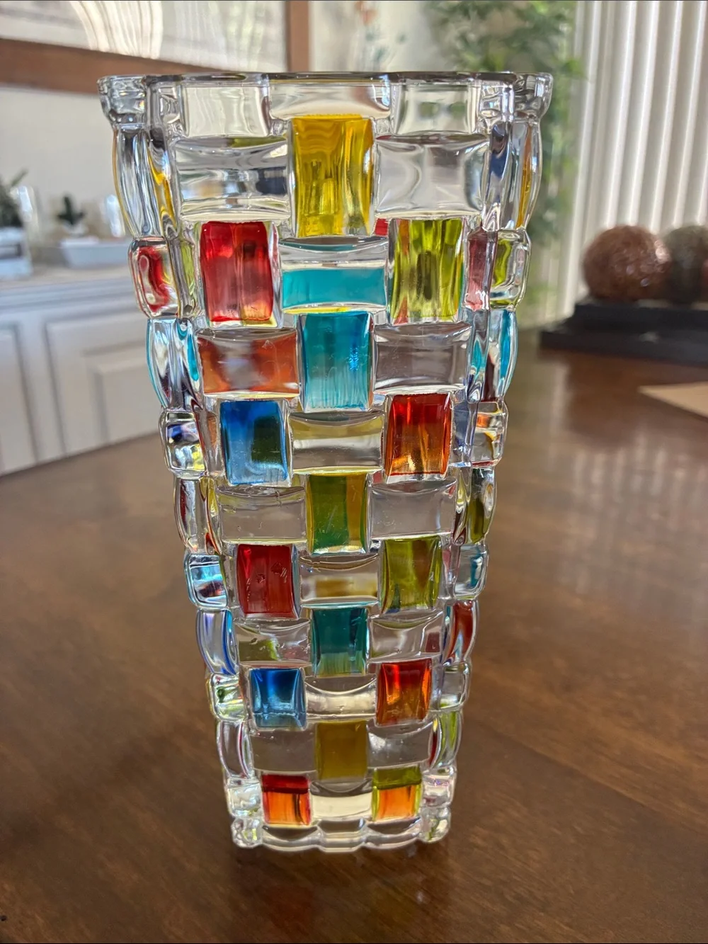 Clear Mosaic Glass Vase with Multicolor Accents